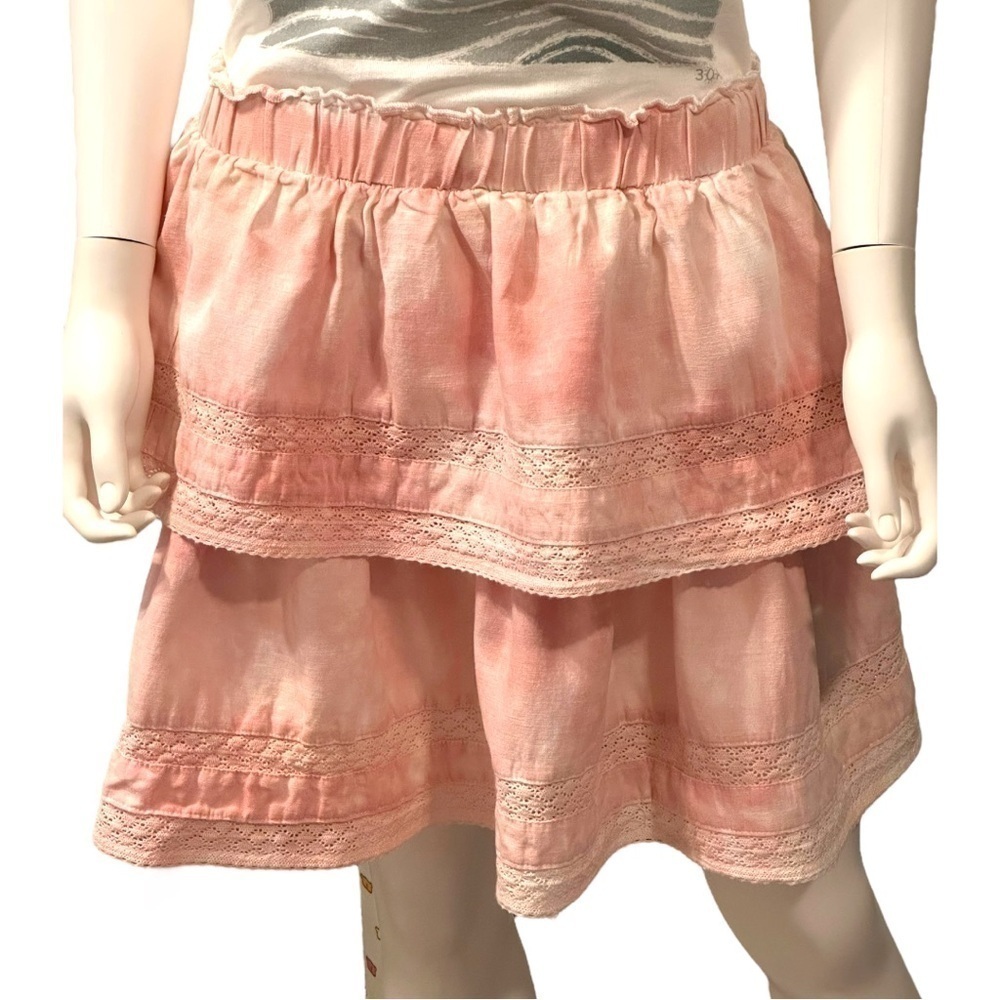 Chelsea & Violet Linen Pink Tie Dye Lace Tiered Mini Skirt Large - Picture 3 of 7